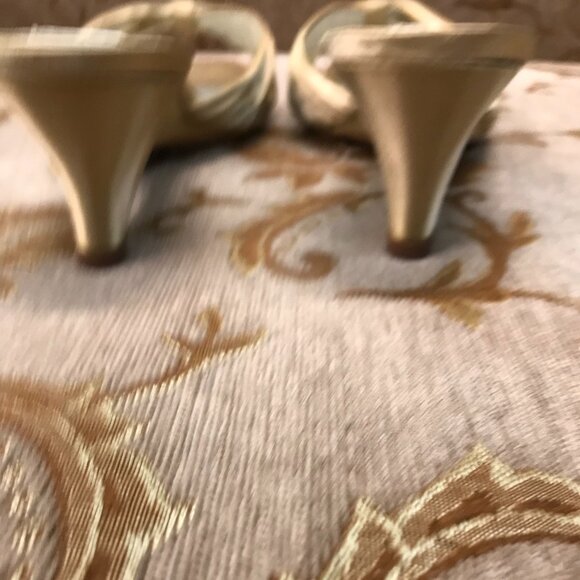 Gold-Dyed Satin Wedge Sandal, Formal Pump Wedding Shoe Comfortable - Picture 12 of 16